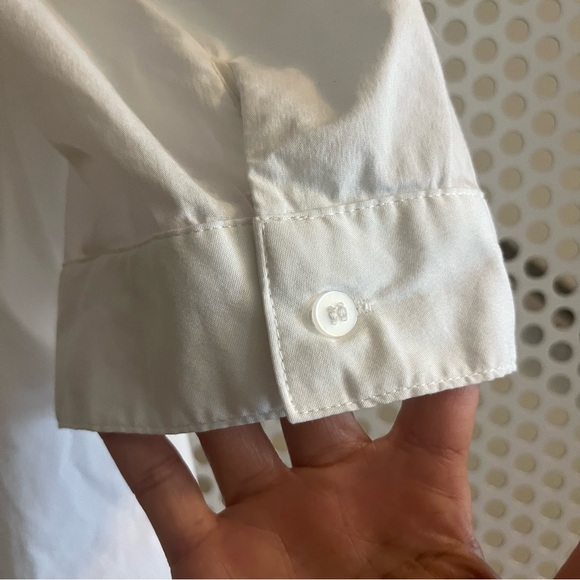 Tahari Puffed Sleeve Button Down Collared Shirt Size Medium White Cotton Blend - Picture 12 of 14